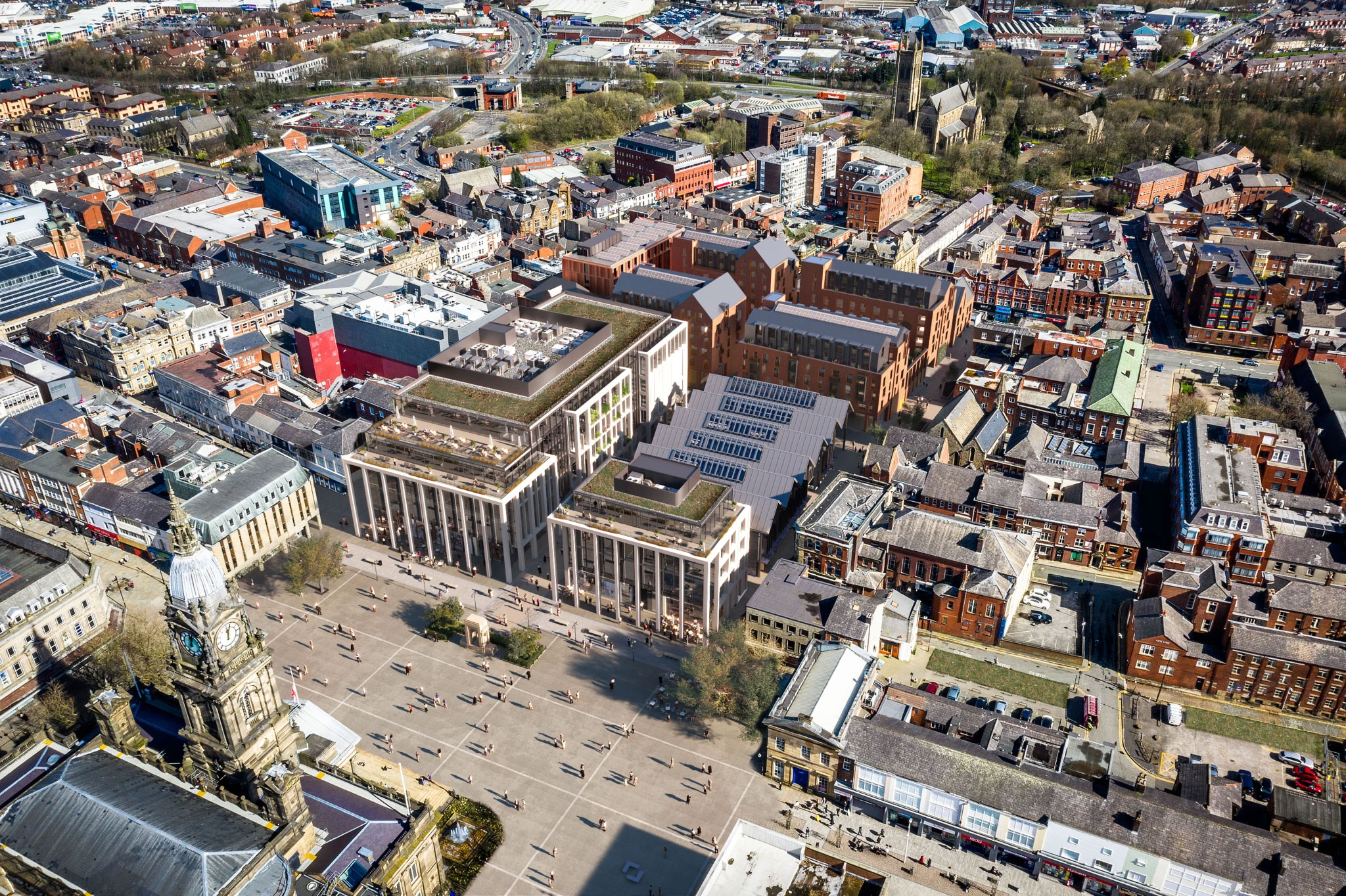 Bolton Victoria Square render — aerial view by Chapman Taylor